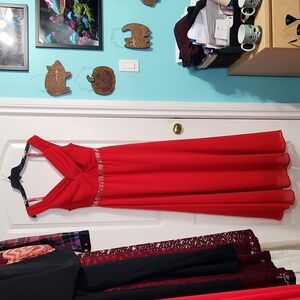 Roiii 4XL Red Rhinestones at waist Maxi Dress